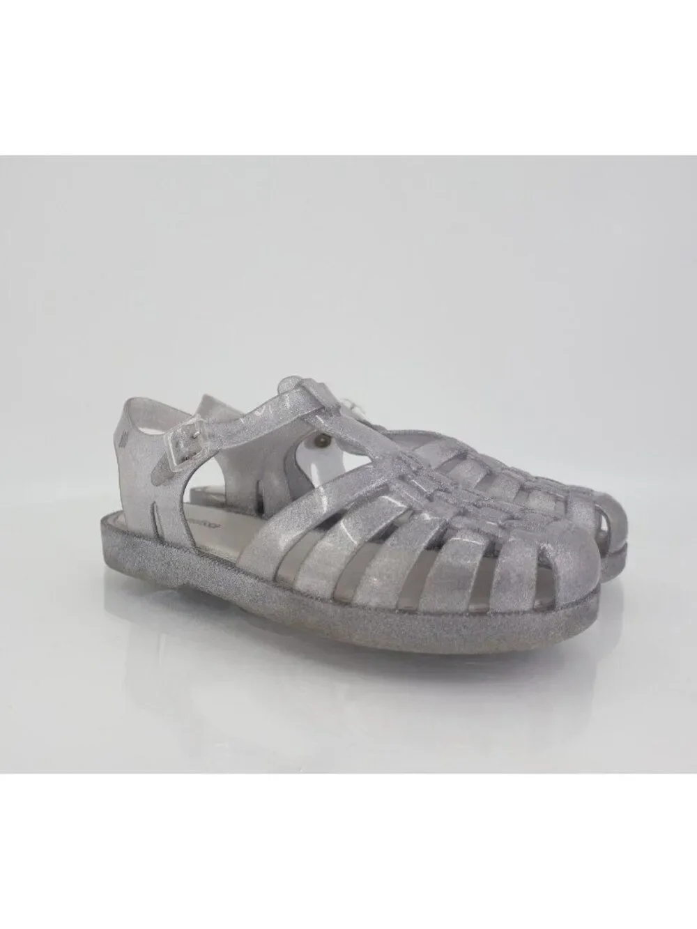 Mini Melissa Possession Glitter Girls Size 4 Silver Jelly Cage Sandal Buckle